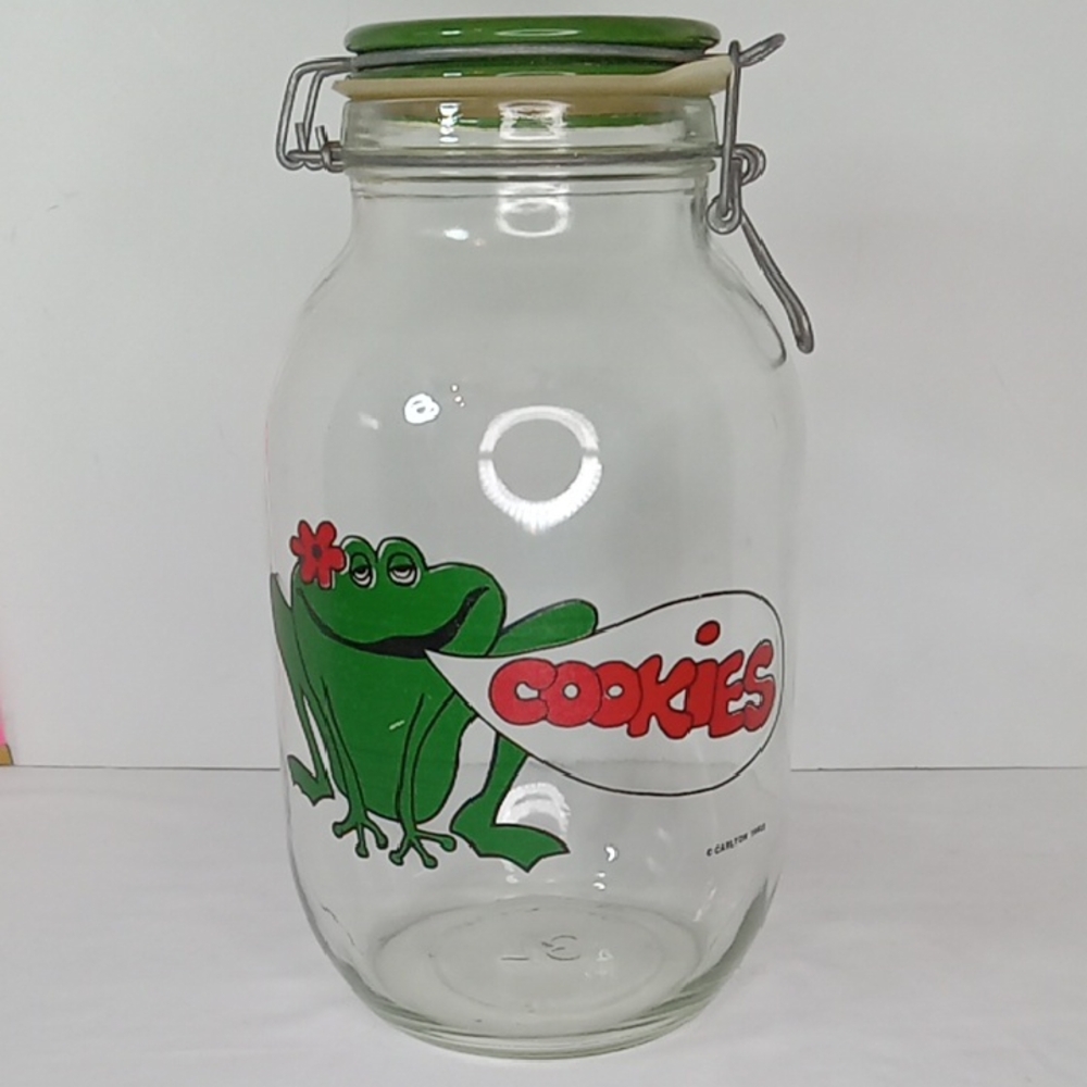 Vintage 80's Carlton Clear Glass Frog Lidded Cookie Jar
